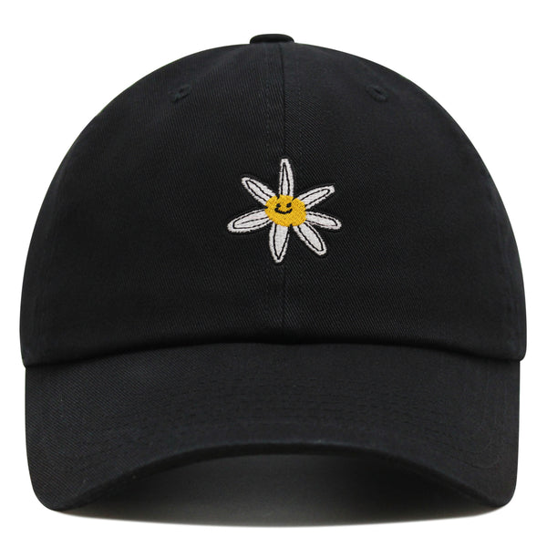 Flower Smile Premium Dad Hat Embroidered Cotton Baseball Cap Floral Emblem
