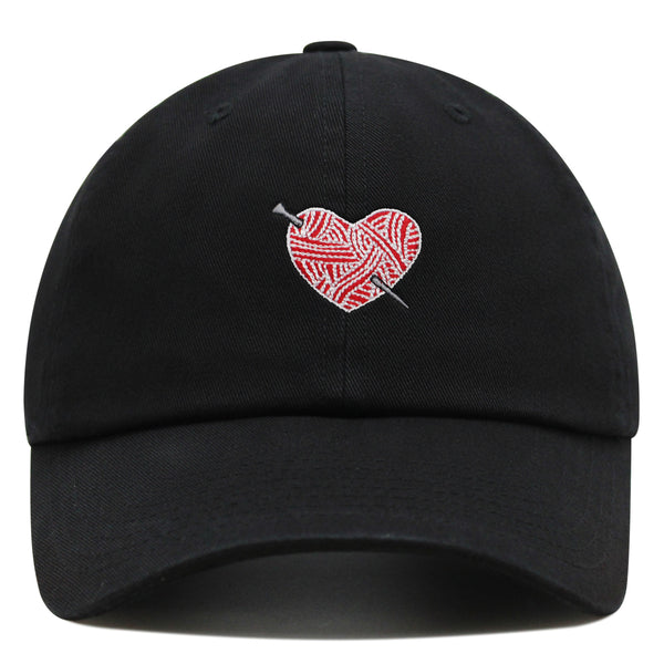 Heart Yarn and Needle Premium Dad Hat Embroidered Cotton Baseball Cap Stitchcraft Threadwork