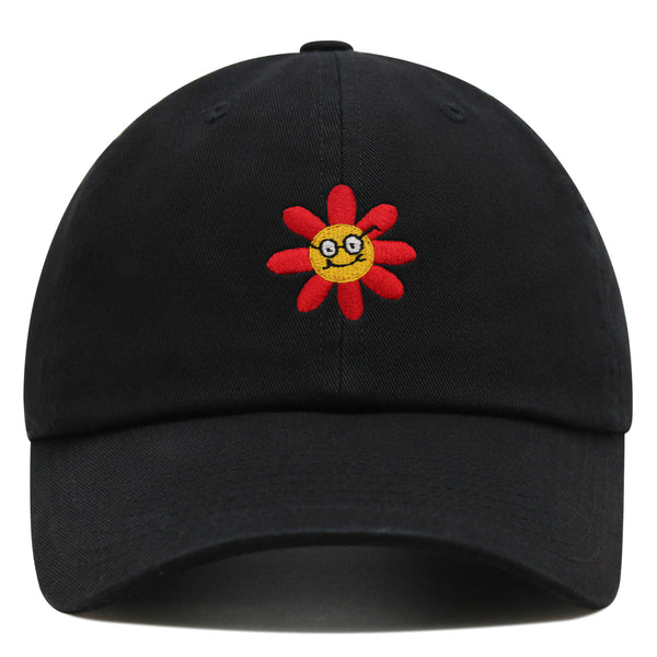 Smart Flower with Glasses Face Premium Dad Hat Embroidered Cotton Baseball Cap Botanical Hipster