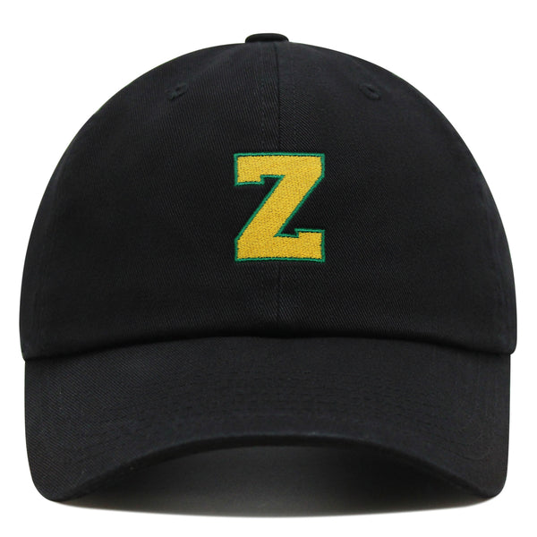Initial Z College Letter Premium Dad Hat Embroidered Cotton Baseball Cap Yellow Alphabet