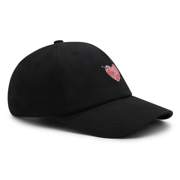 Heart Yarn and Needle Premium Dad Hat Embroidered Cotton Baseball Cap Stitchcraft Threadwork