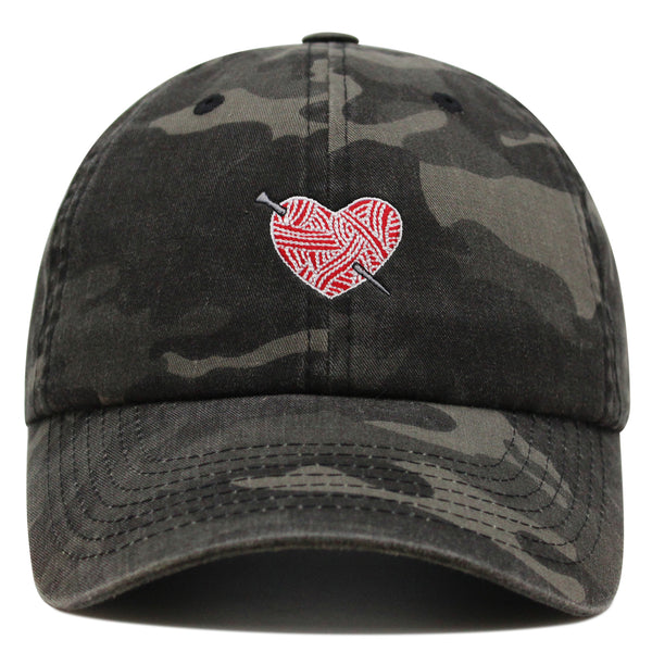 Heart Yarn and Needle Premium Dad Hat Embroidered Cotton Baseball Cap Stitchcraft Threadwork