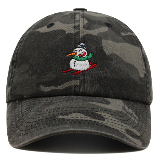 Snowman Skiing with Scarf Premium Dad Hat Embroidered Cotton Baseball Cap Snowman Skiing