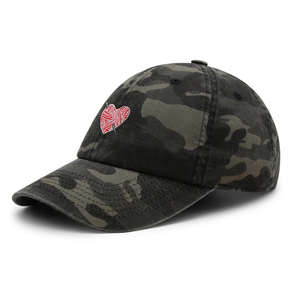 Heart Yarn and Needle Premium Dad Hat Embroidered Cotton Baseball Cap Stitchcraft Threadwork