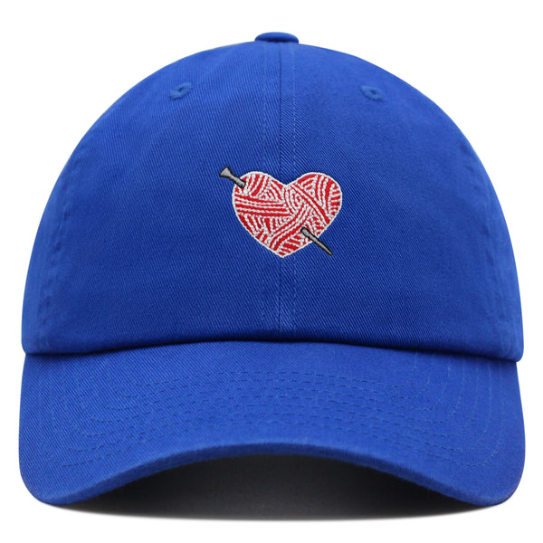 Heart Yarn and Needle Premium Dad Hat Embroidered Cotton Baseball Cap Stitchcraft Threadwork