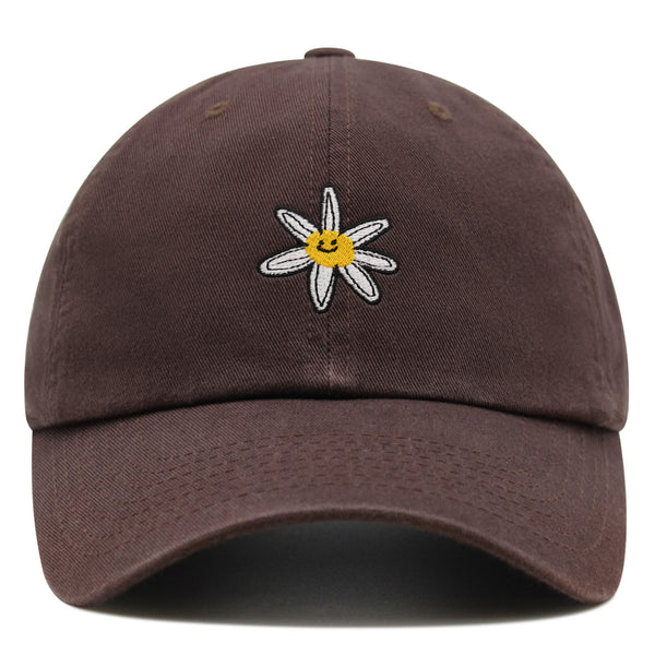 Flower Smile Premium Dad Hat Embroidered Cotton Baseball Cap Floral Emblem