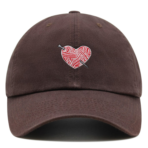 Heart Yarn and Needle Premium Dad Hat Embroidered Cotton Baseball Cap Stitchcraft Threadwork