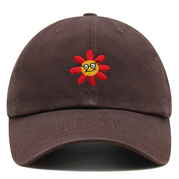 Smart Flower with Glasses Face Premium Dad Hat Embroidered Cotton Baseball Cap Botanical Hipster