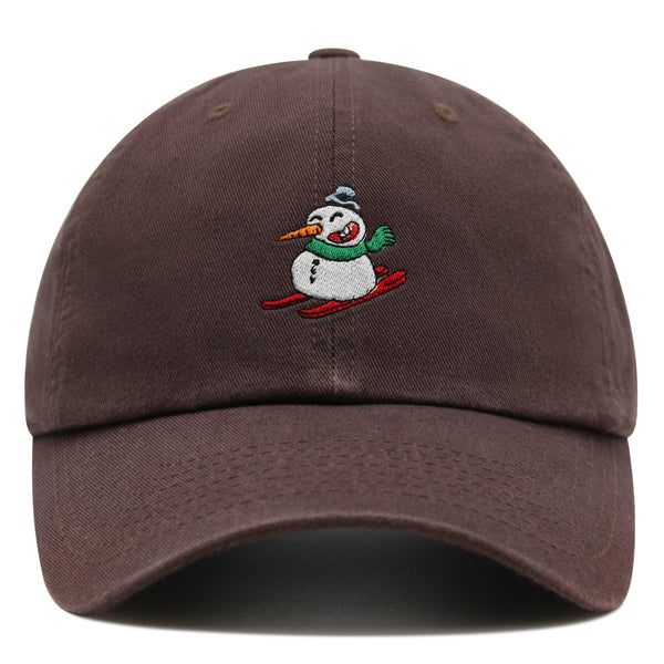 Snowman Skiing with Scarf Premium Dad Hat Embroidered Cotton Baseball Cap Snowman Skiing