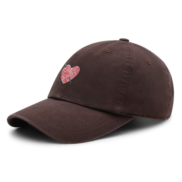 Heart Yarn and Needle Premium Dad Hat Embroidered Cotton Baseball Cap Stitchcraft Threadwork