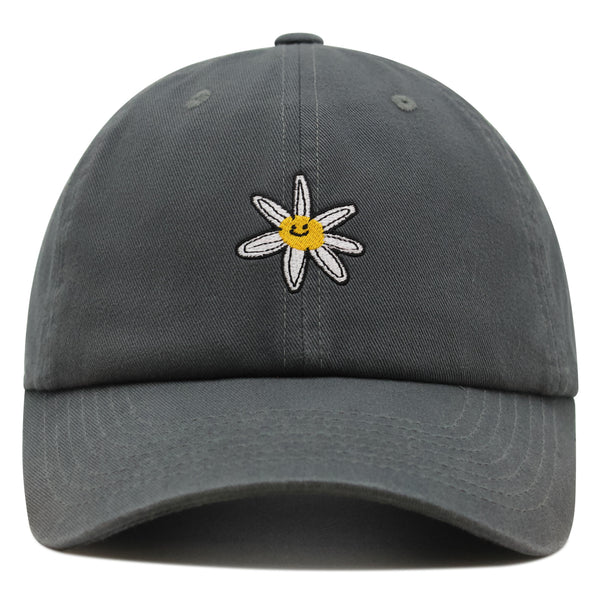 Flower Smile Premium Dad Hat Embroidered Cotton Baseball Cap Floral Emblem