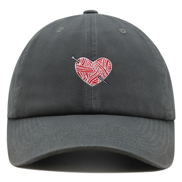 Heart Yarn and Needle Premium Dad Hat Embroidered Cotton Baseball Cap Stitchcraft Threadwork