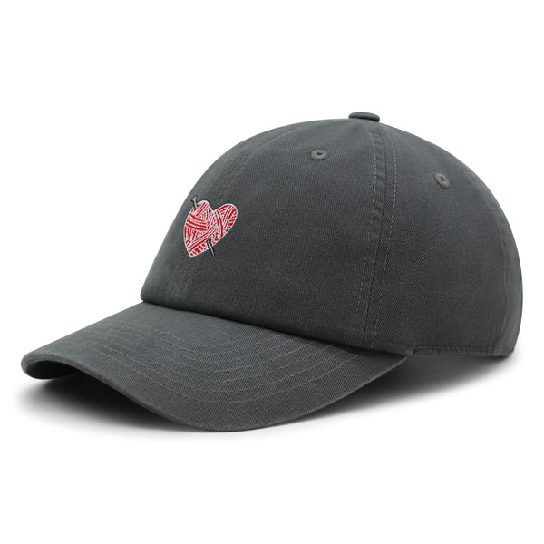 Heart Yarn and Needle Premium Dad Hat Embroidered Cotton Baseball Cap Stitchcraft Threadwork