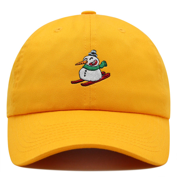 Snowman Skiing with Scarf Premium Dad Hat Embroidered Cotton Baseball Cap Snowman Skiing