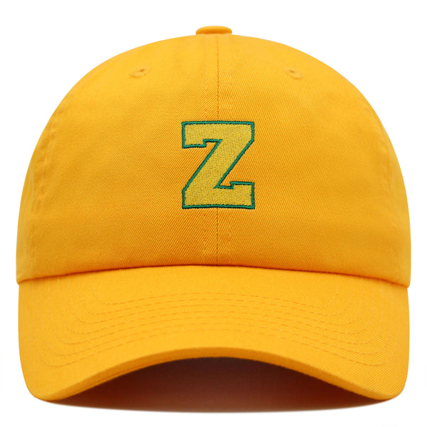 Initial Z College Letter Premium Dad Hat Embroidered Cotton Baseball Cap Yellow Alphabet