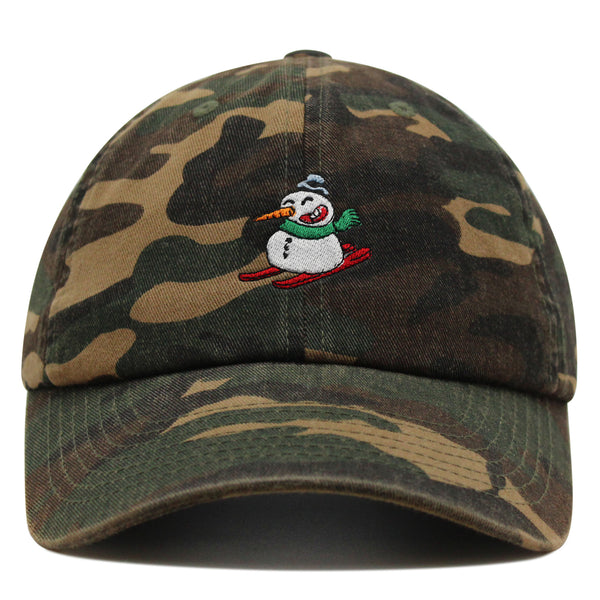 Snowman Skiing with Scarf Premium Dad Hat Embroidered Cotton Baseball Cap Snowman Skiing