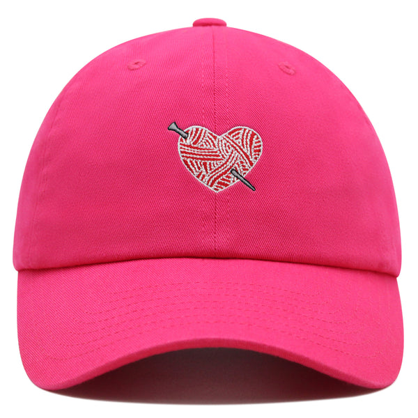 Heart Yarn and Needle Premium Dad Hat Embroidered Cotton Baseball Cap Stitchcraft Threadwork