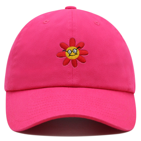 Smart Flower with Glasses Face Premium Dad Hat Embroidered Cotton Baseball Cap Botanical Hipster
