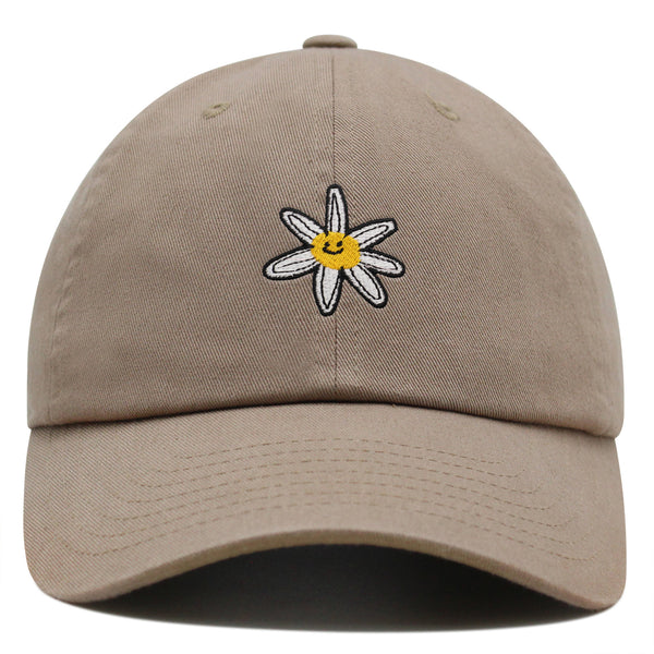 Flower Smile Premium Dad Hat Embroidered Cotton Baseball Cap Floral Emblem