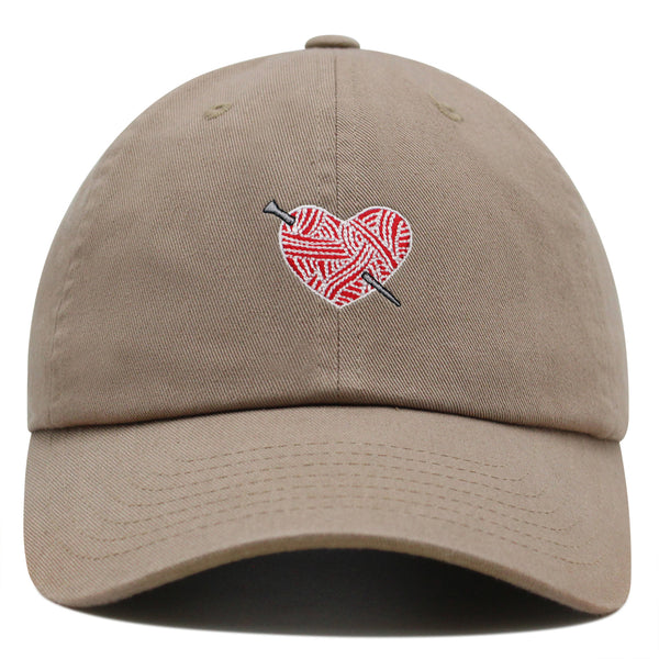 Heart Yarn and Needle Premium Dad Hat Embroidered Cotton Baseball Cap Stitchcraft Threadwork