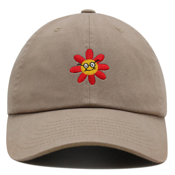 Smart Flower with Glasses Face Premium Dad Hat Embroidered Cotton Baseball Cap Botanical Hipster
