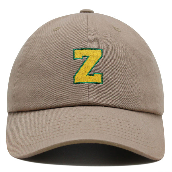 Initial Z College Letter Premium Dad Hat Embroidered Cotton Baseball Cap Yellow Alphabet