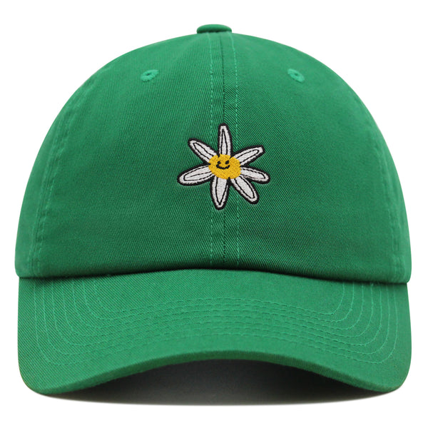 Flower Smile Premium Dad Hat Embroidered Cotton Baseball Cap Floral Emblem