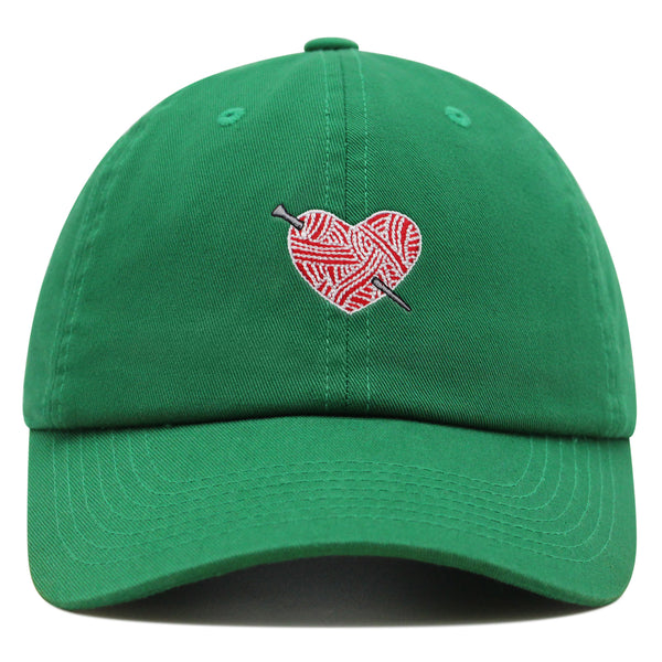 Heart Yarn and Needle Premium Dad Hat Embroidered Cotton Baseball Cap Stitchcraft Threadwork