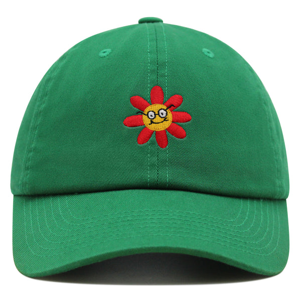 Smart Flower with Glasses Face Premium Dad Hat Embroidered Cotton Baseball Cap Botanical Hipster