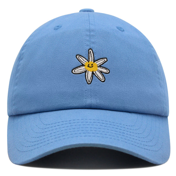 Flower Smile Premium Dad Hat Embroidered Cotton Baseball Cap Floral Emblem