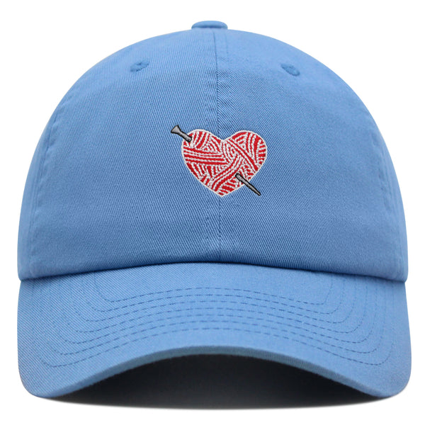 Heart Yarn and Needle Premium Dad Hat Embroidered Cotton Baseball Cap Stitchcraft Threadwork