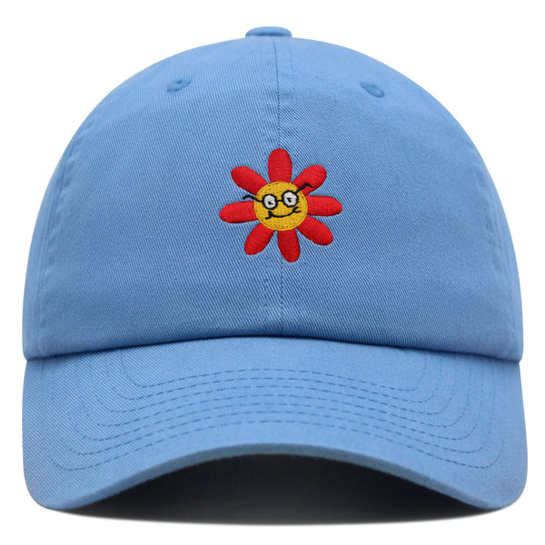 Smart Flower with Glasses Face Premium Dad Hat Embroidered Cotton Baseball Cap Botanical Hipster