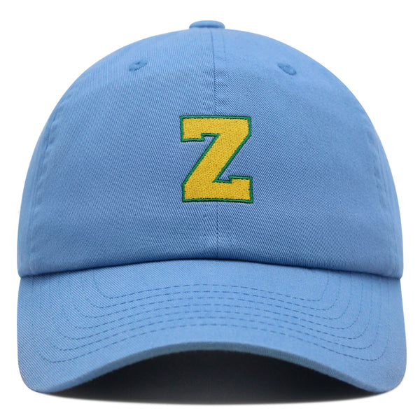 Initial Z College Letter Premium Dad Hat Embroidered Cotton Baseball Cap Yellow Alphabet