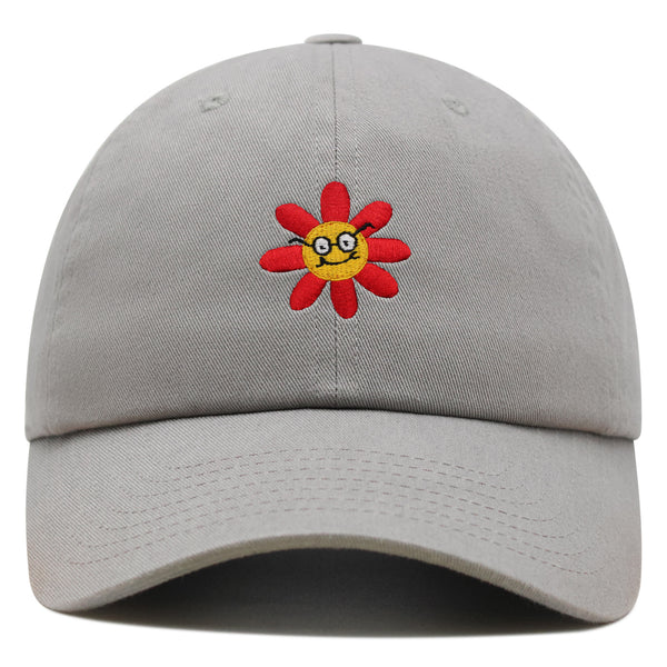 Smart Flower with Glasses Face Premium Dad Hat Embroidered Cotton Baseball Cap Botanical Hipster