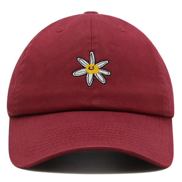 Flower Smile Premium Dad Hat Embroidered Cotton Baseball Cap Floral Emblem