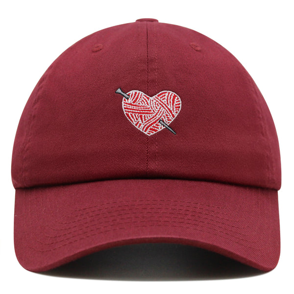 Heart Yarn and Needle Premium Dad Hat Embroidered Cotton Baseball Cap Stitchcraft Threadwork