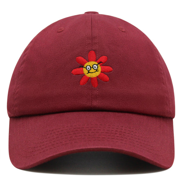 Smart Flower with Glasses Face Premium Dad Hat Embroidered Cotton Baseball Cap Botanical Hipster