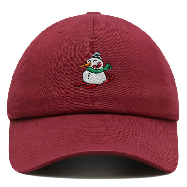 Snowman Skiing with Scarf Premium Dad Hat Embroidered Cotton Baseball Cap Snowman Skiing