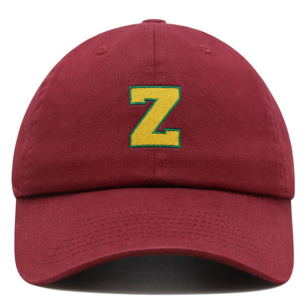 Initial Z College Letter Premium Dad Hat Embroidered Cotton Baseball Cap Yellow Alphabet