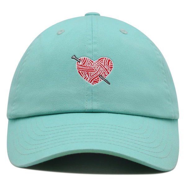 Heart Yarn and Needle Premium Dad Hat Embroidered Cotton Baseball Cap Stitchcraft Threadwork