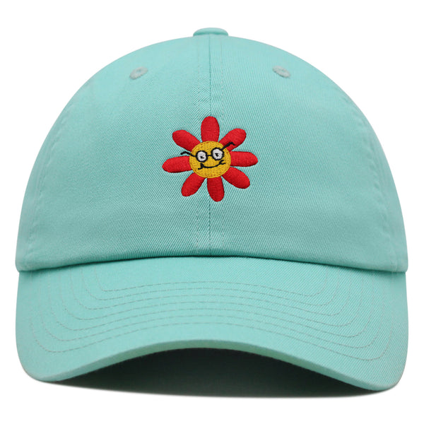 Smart Flower with Glasses Face Premium Dad Hat Embroidered Cotton Baseball Cap Botanical Hipster