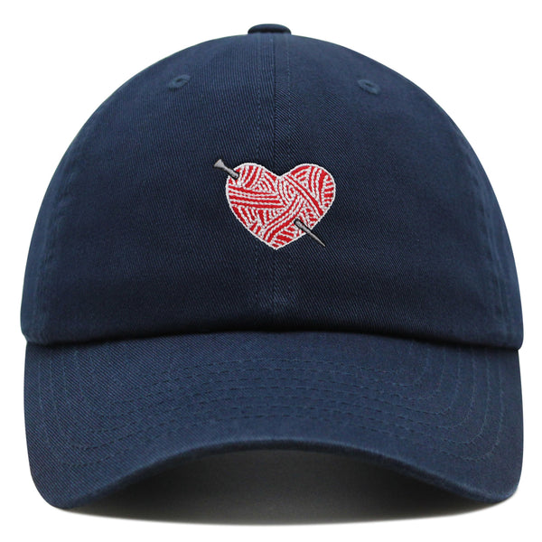 Heart Yarn and Needle Premium Dad Hat Embroidered Cotton Baseball Cap Stitchcraft Threadwork
