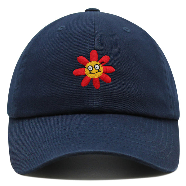 Smart Flower with Glasses Face Premium Dad Hat Embroidered Cotton Baseball Cap Botanical Hipster