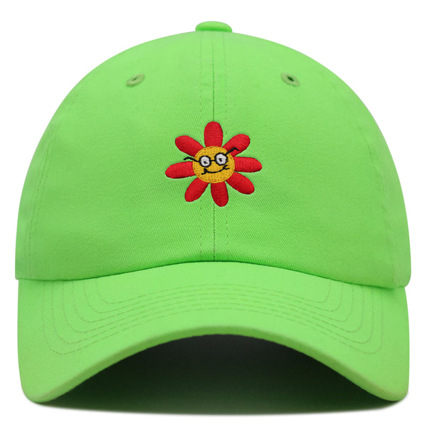 Smart Flower with Glasses Face Premium Dad Hat Embroidered Cotton Baseball Cap Botanical Hipster