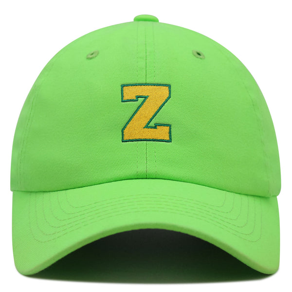 Initial Z College Letter Premium Dad Hat Embroidered Cotton Baseball Cap Yellow Alphabet