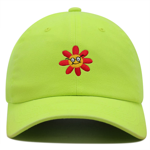 Smart Flower with Glasses Face Premium Dad Hat Embroidered Cotton Baseball Cap Botanical Hipster
