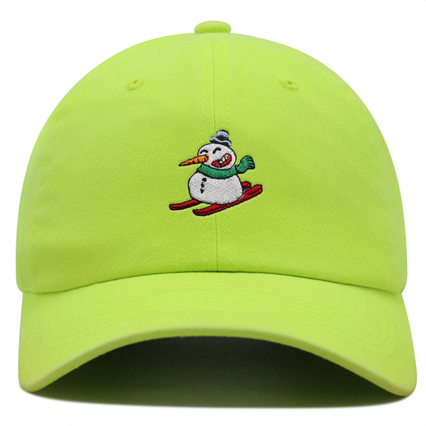 Snowman Skiing with Scarf Premium Dad Hat Embroidered Cotton Baseball Cap Snowman Skiing