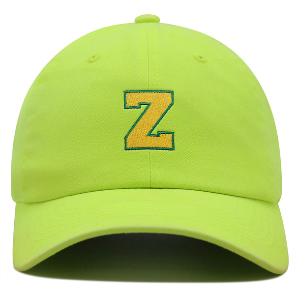 Initial Z College Letter Premium Dad Hat Embroidered Cotton Baseball Cap Yellow Alphabet