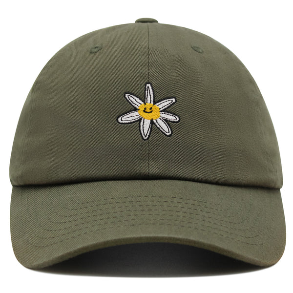 Flower Smile Premium Dad Hat Embroidered Cotton Baseball Cap Floral Emblem