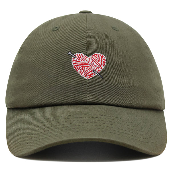 Heart Yarn and Needle Premium Dad Hat Embroidered Cotton Baseball Cap Stitchcraft Threadwork
